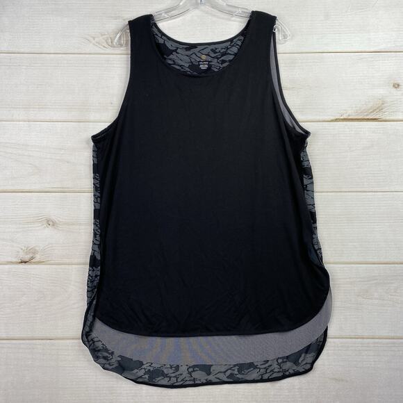 Tangerine Tank Top Womens XXL Black Gray Printed Back Tunic Lined Activewear - Picture 1 of 10